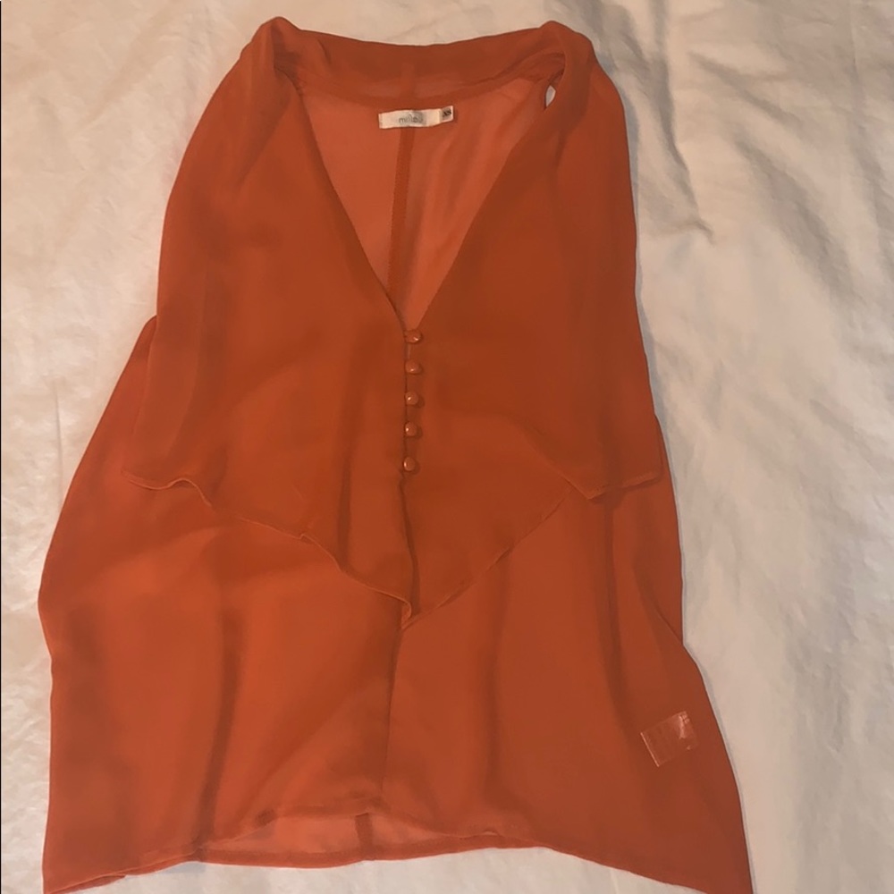 LF sheer orange flowy blouse with button detail